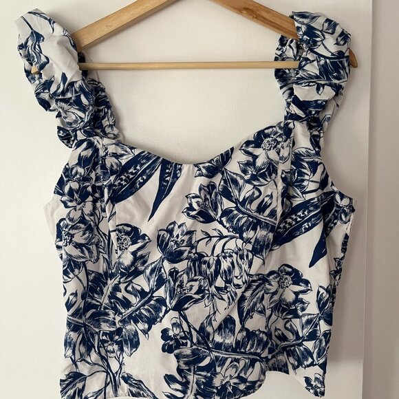 Abercrombie & Fitch Blue Floral Puff Sleeve Sleeveless Top - Picture 3 of 4